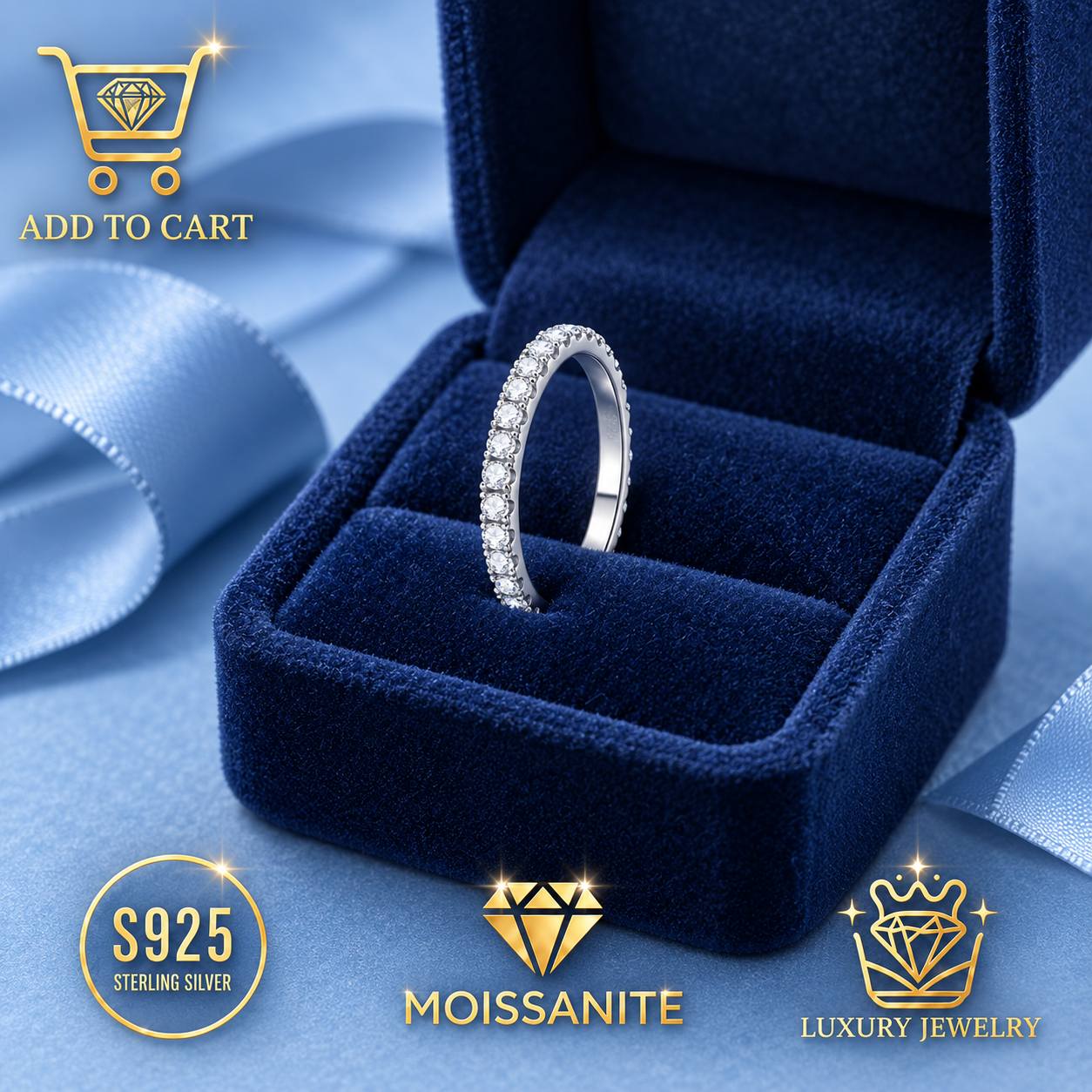 Women's 925 Sterling Silver Sparkling Stone Band Ring